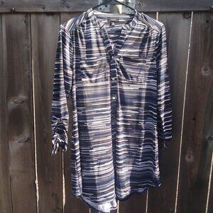 Cocomo blouse tunic top women's xs 0/2 navy stripe nautical button ruched shirt